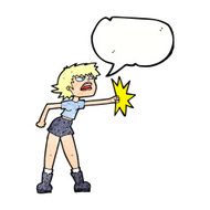 cartoon woman punching with speech bubble N11