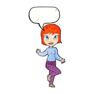 cartoon pretty woman waving with speech bubble N93