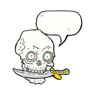 cartoon pirate skull with knife in teeth speech bubble N11