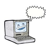 cartoon old computer with speech bubble N30