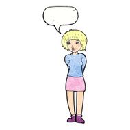 cartoon shy woman with speech bubble N52