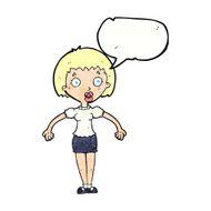 cartoon confused woman shrugging shoulders with speech bubble N11