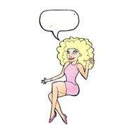 cartoon sitting woman waving with speech bubble N10