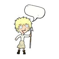 cartoon crazy woman with spear speech bubble N11