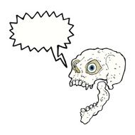 cartoon scary skull with speech bubble N26