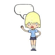cartoon waving woman with speech bubble N154