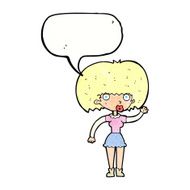 cartoon woman waving with speech bubble N348