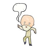 cartoon worried old man pointing with speech bubble N11