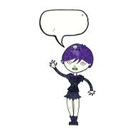 cartoon vampire girl waving with speech bubble N11