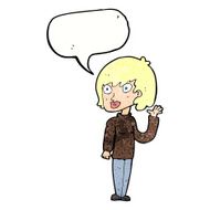 cartoon waving woman with speech bubble N156