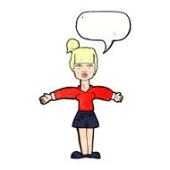 cartoon woman shrugging shoulders with speech bubble N523