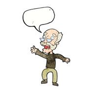 cartoon frightened old man with speech bubble N38