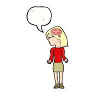 cartoon clever woman shrugging shoulders with speech bubble N11