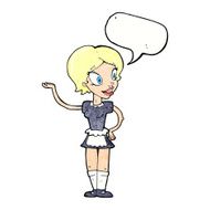 cartoon woman in maid costume with speech bubble N11