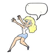 cartoon happy woman jumping with speech bubble N11