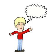 cartoon worried man reaching out with speech bubble N21