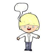 cartoon happy boy with open arms speech bubble N18