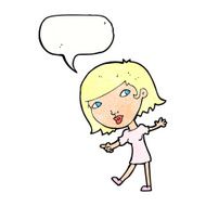 cartoon happy girl gesturing to follow with speech bubble N11