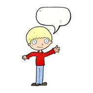 cartoon happy waving boy with speech bubble N21