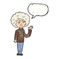 cartoon annoyed old woman waving with speech bubble N11