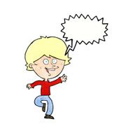 cartoon happy waving boy with speech bubble N22