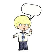 cartoon school boy answering question with speech bubble N52