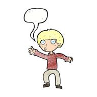 cartoon boy waving warning with speech bubble N11