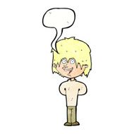 cartoon happy scruffy boy with speech bubble N10