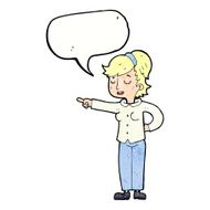 cartoon friendly woman pointing with speech bubble N11