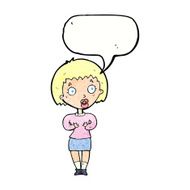 cartoon woman making Who Me? gesture with speech bubble N47