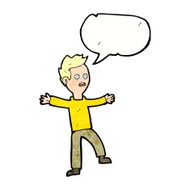 cartoon startled boy with speech bubble N32