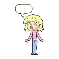 cartoon girl shrugging shoulders with speech bubble N33