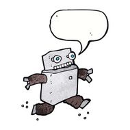 cartoon running robot with speech bubble N11