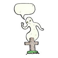 cartoon ghost rising from grave with speech bubble N27