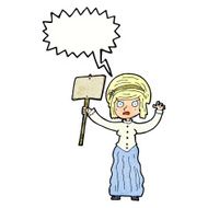 cartoon vicorian woman protesting with speech bubble N6