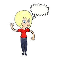 cartoon woman waving with speech bubble N351