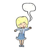 cartoon waving woman with speech bubble N159
