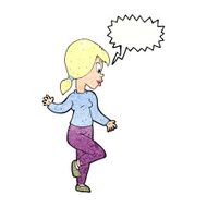 cartoon woman waving with speech bubble N352