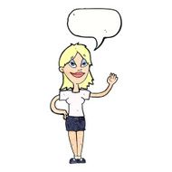 cartoon woman waving with speech bubble N353