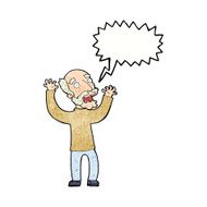 cartoon terrified old man with speech bubble N22