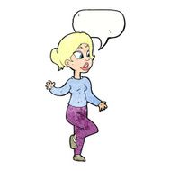 cartoon friendly woman waving with speech bubble N54