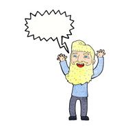 cartoon happy bearded man waving arms with speech bubble N11