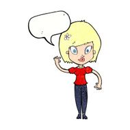 cartoon pretty woman waving with speech bubble N94