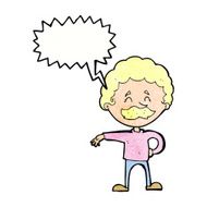 cartoon man making camp gesture with speech bubble N31