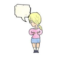 cartoon shy woman with speech bubble N54
