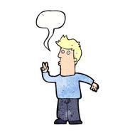 cartoon man giving peace sign with speech bubble N59