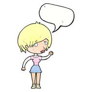 cartoon waving woman with speech bubble N160