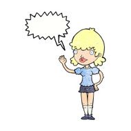 cartoon waving woman with speech bubble N161