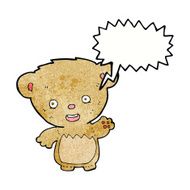 cartoon teddy bear waving with speech bubble N15