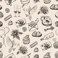 Vector seamless pattern with hand drawn valentine&#039;s day elements